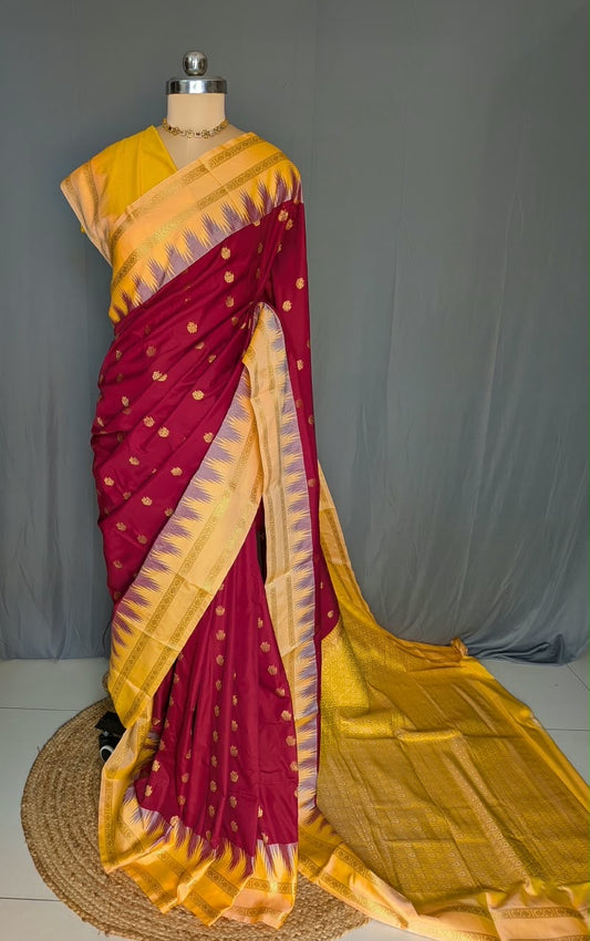 Maroon & Mustard Gold Uppada Pattu Saree