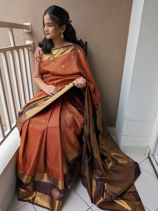 Copper Glow Lightweight Kanchi Silk Saree
