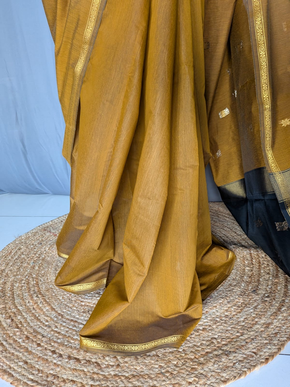 Mustard Yellow & Black Handloom Saree