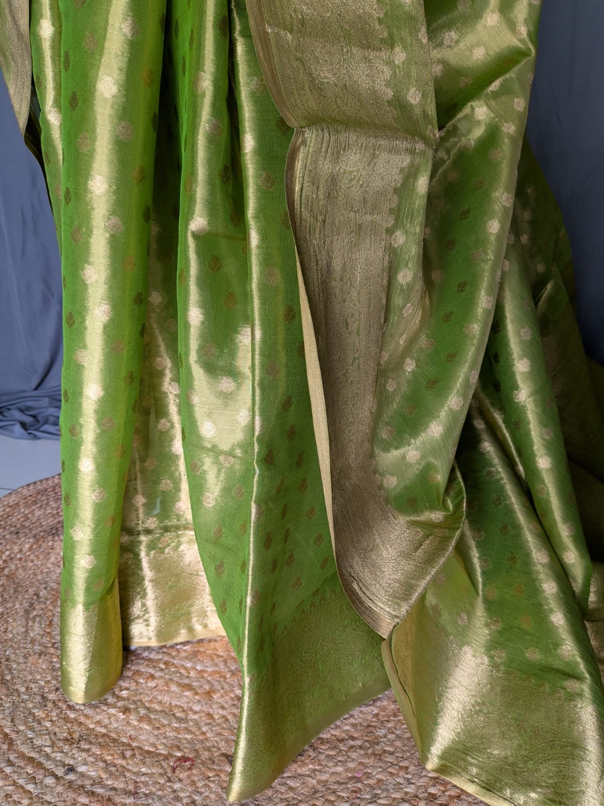 Green & Antique Gold Tissue Saree