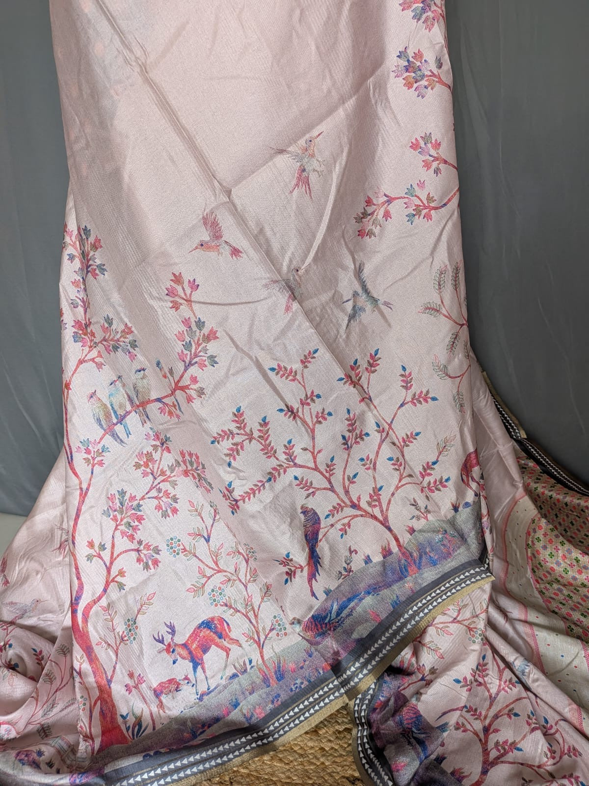 Blush Pink & Charcoal Grey Printed Saree