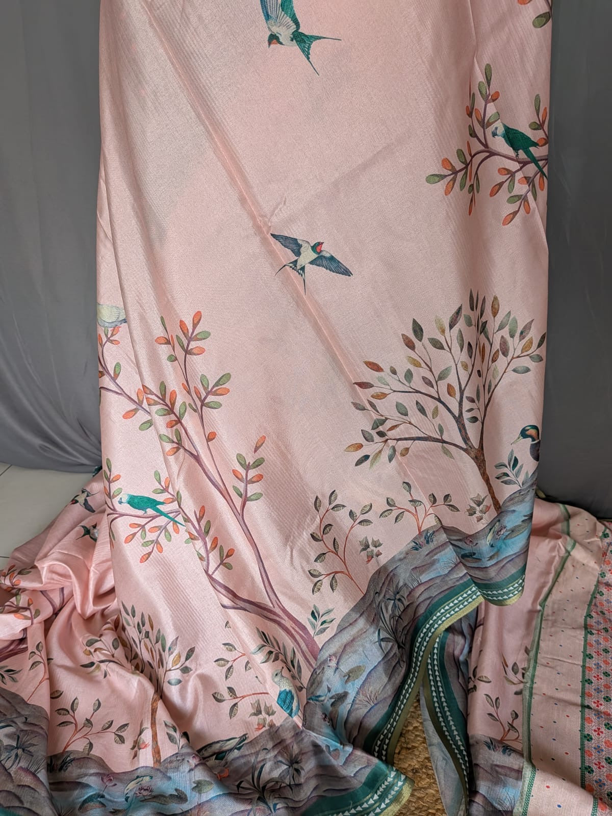 Blush Pink Digital Printed Silk Saree