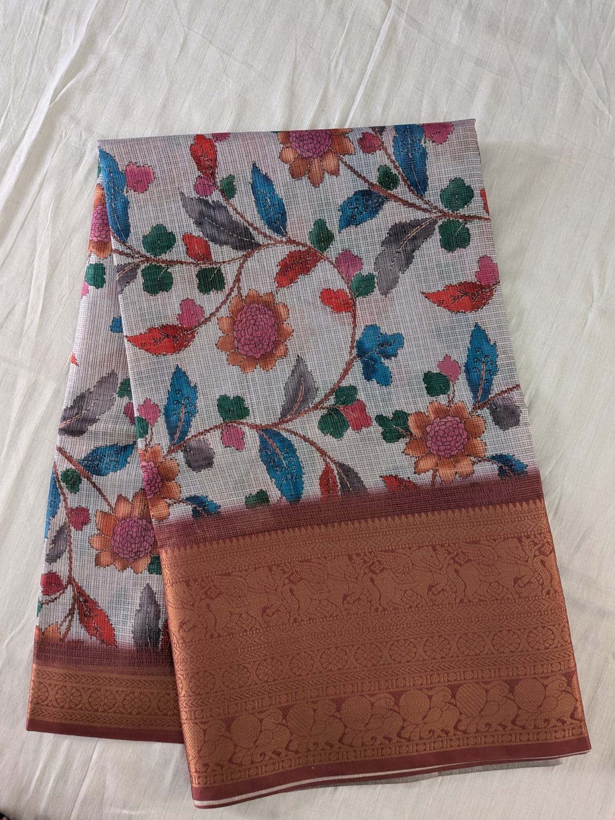 Mist Grey Floral Kota Saree