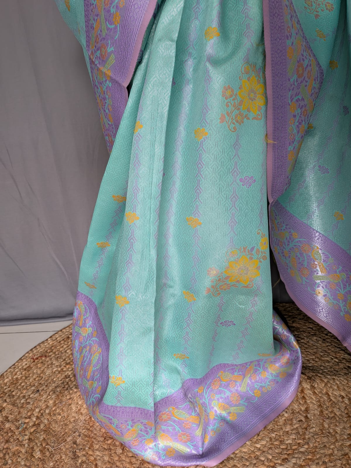 Mint Green & Lavender Floral Jacquard Saree