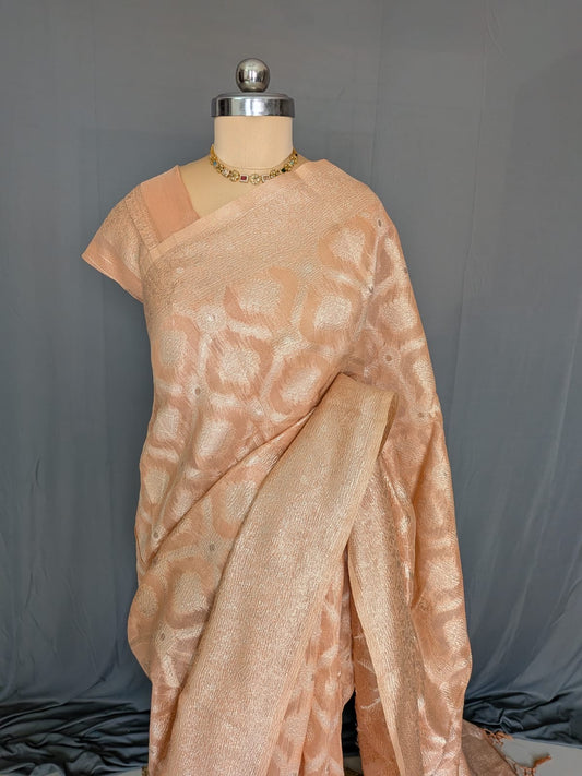 Peach & Gold Zari Jacquard Silk Saree