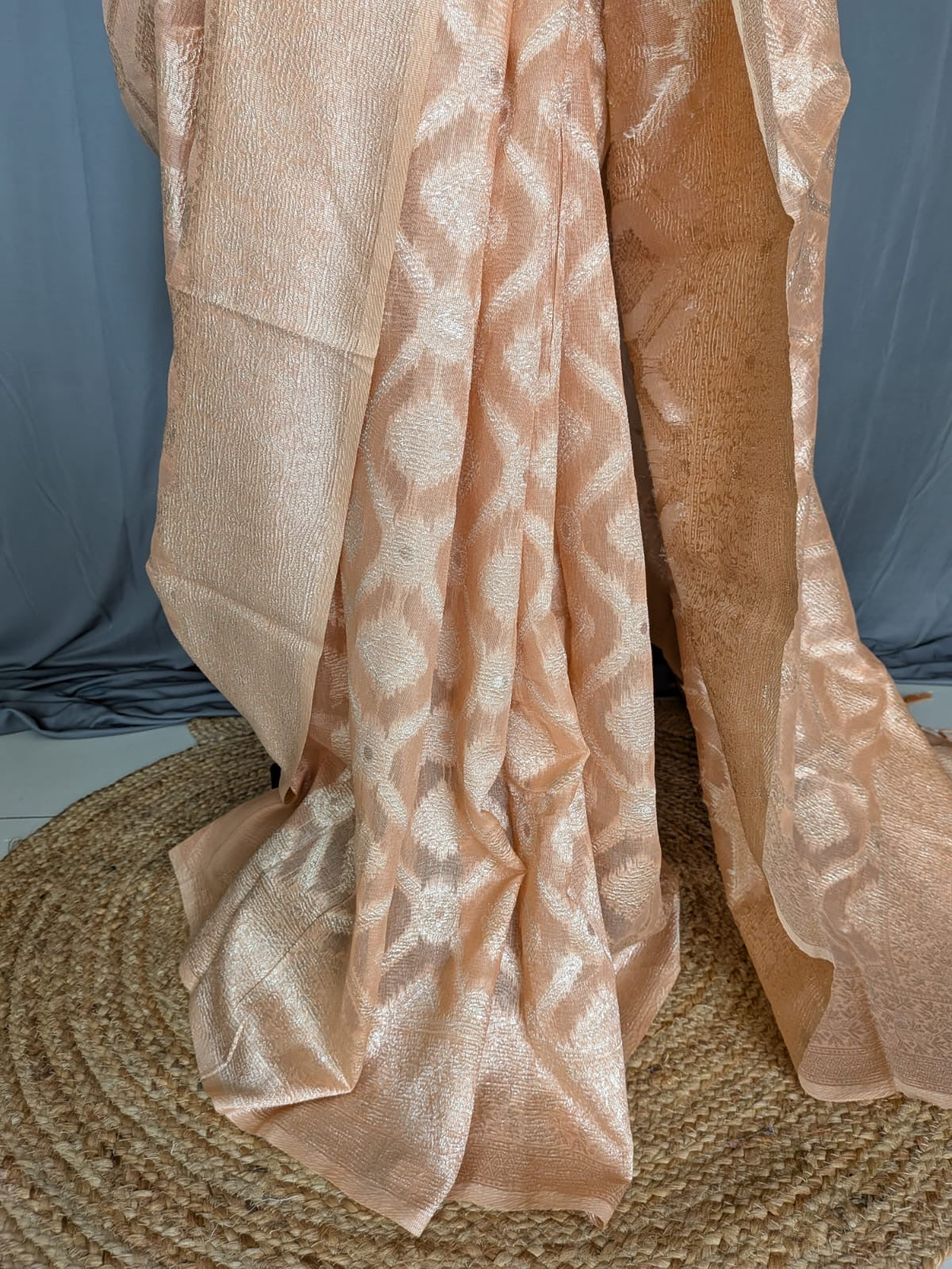 Peach & Gold Zari Jacquard Silk Saree