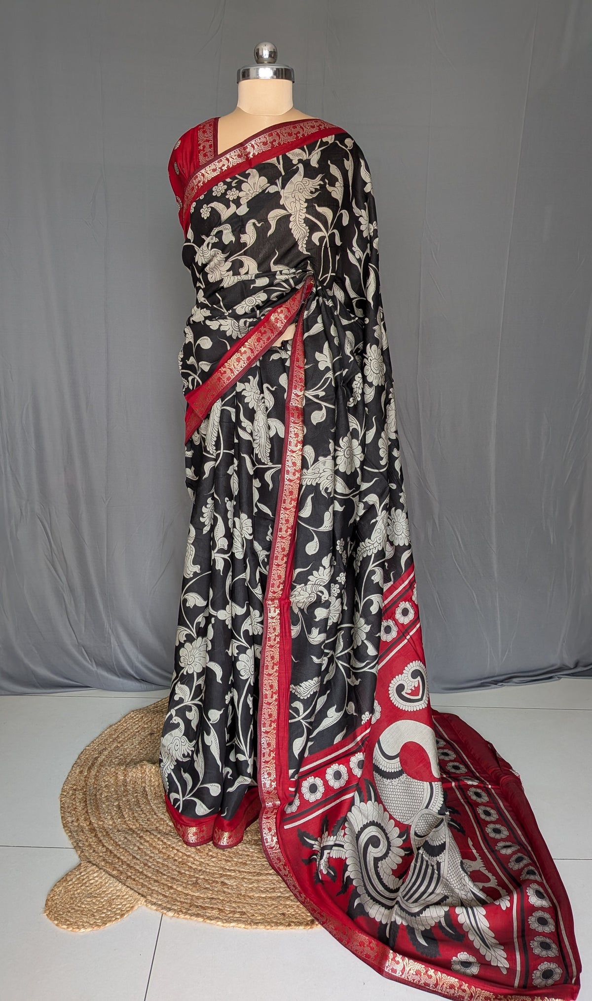 Black Kalamkari Print Saree
