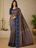 Mauve Grey & Navy Uppada Silk Cotton Saree