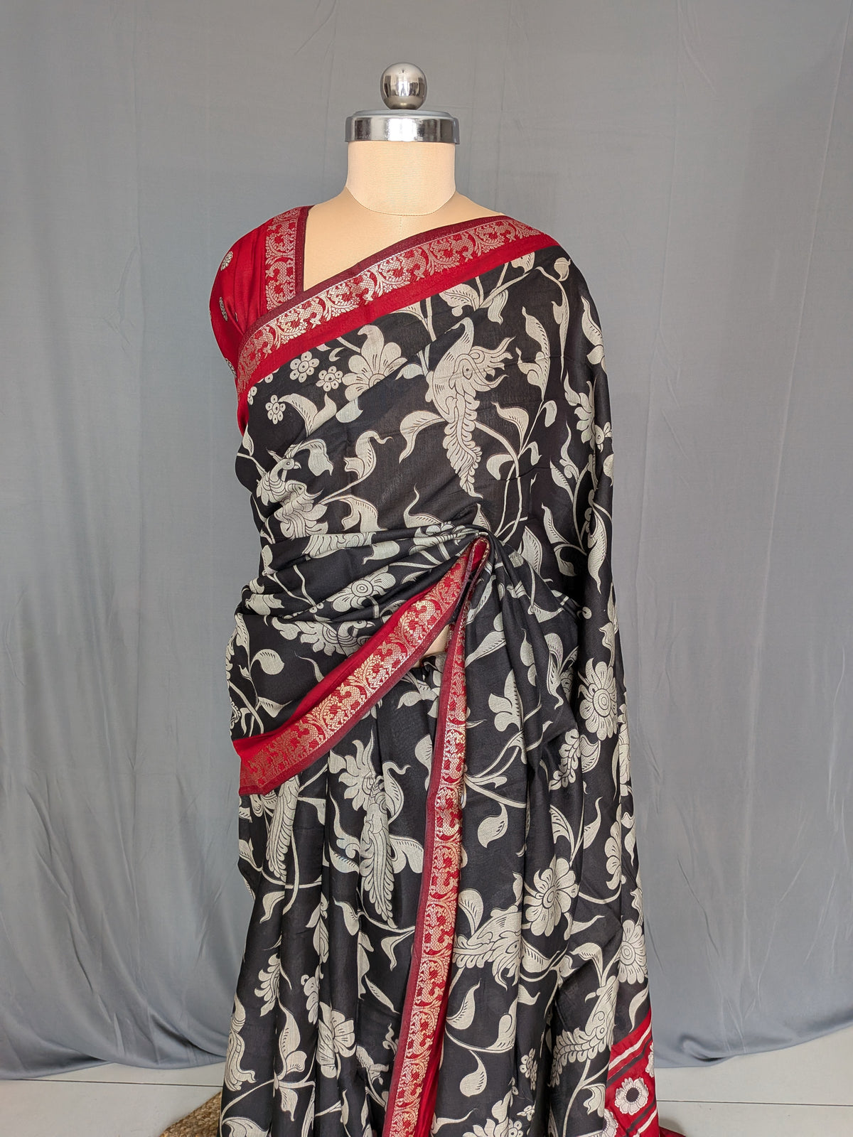 Black Kalamkari Print Saree