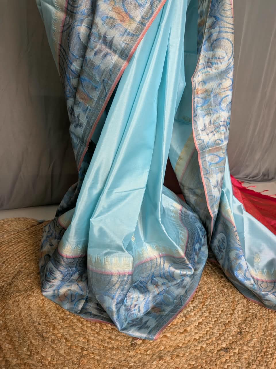 Sky Blue & Pink Jacquard Silk Saree