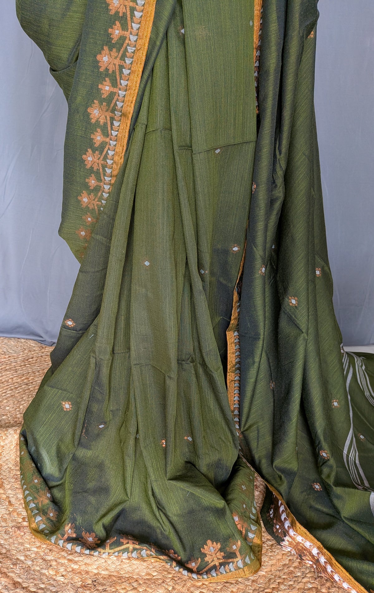 Green Floral Linen Cotton Saree