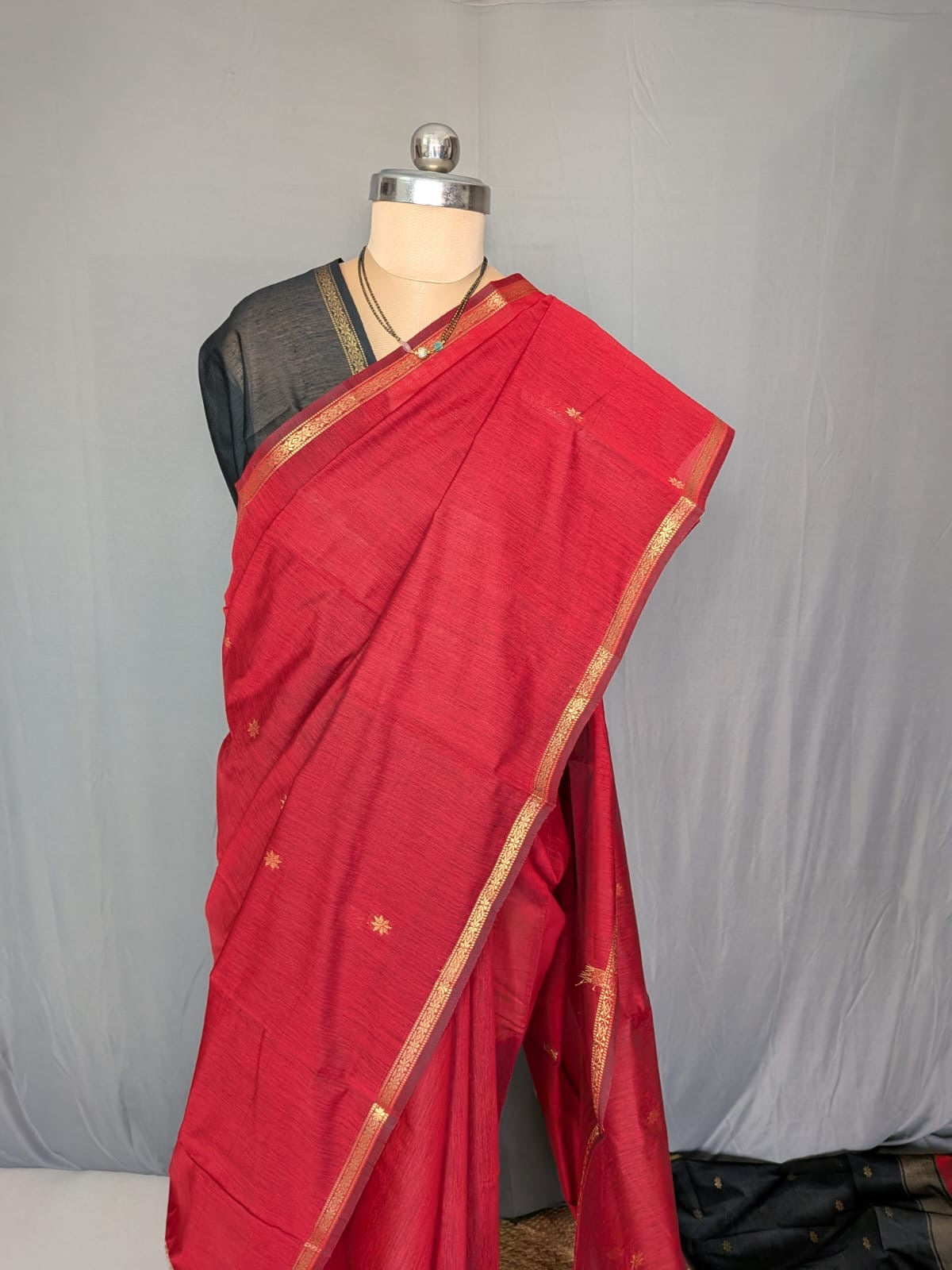 Ruby Red & Black Handloom Saree