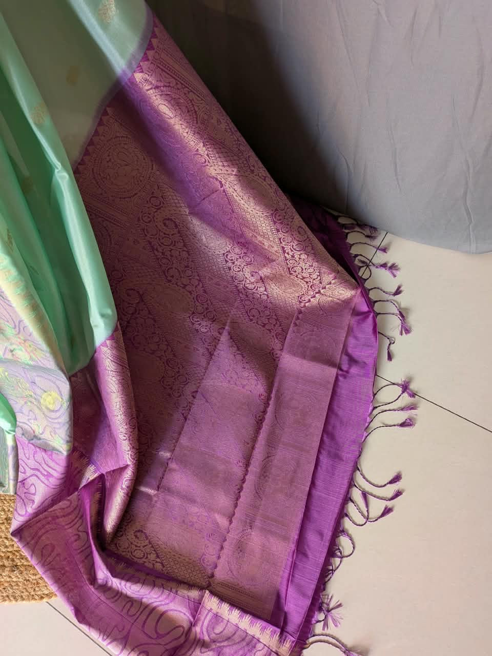 Mint Green & Purple Jacquard Silk Saree