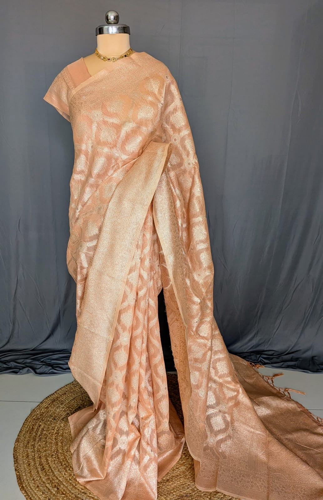 Peach & Gold Zari Jacquard Silk Saree