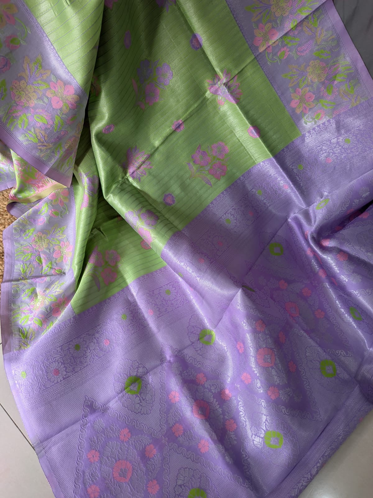 Pista Green & Lavender Floral Jacquard Saree