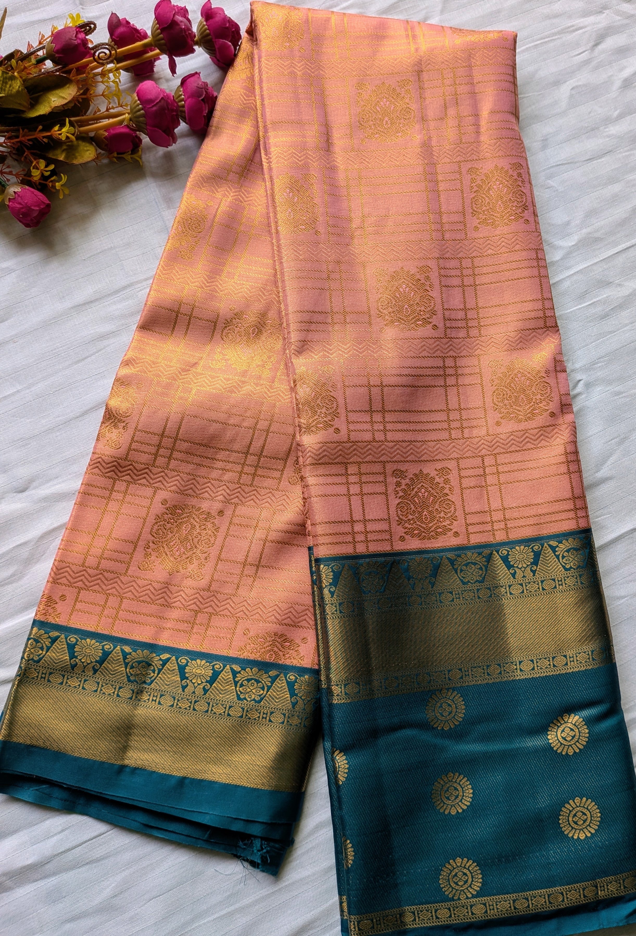 Sunset Glow Kanchi Silk Saree (Pink)