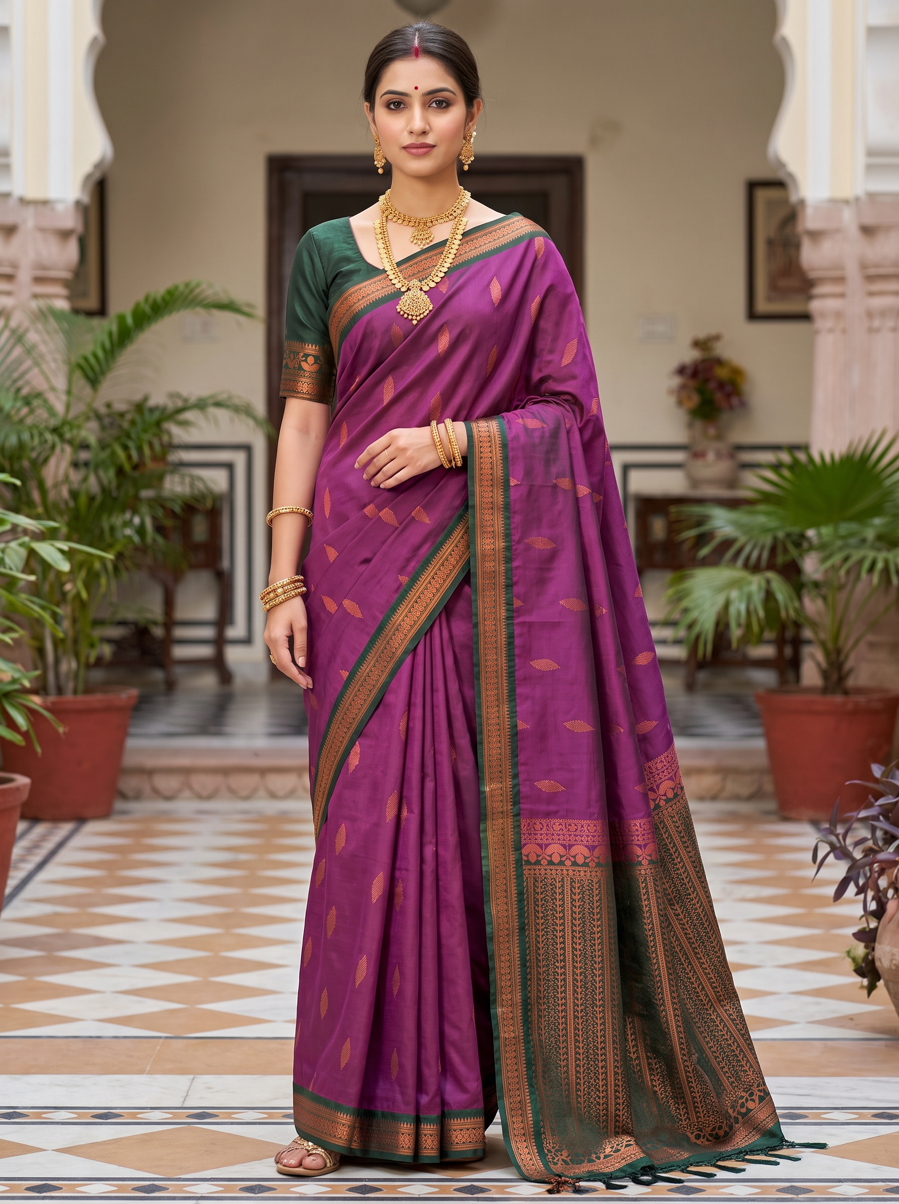 Small Border Uppada Silk Sarees (Deep Plum)