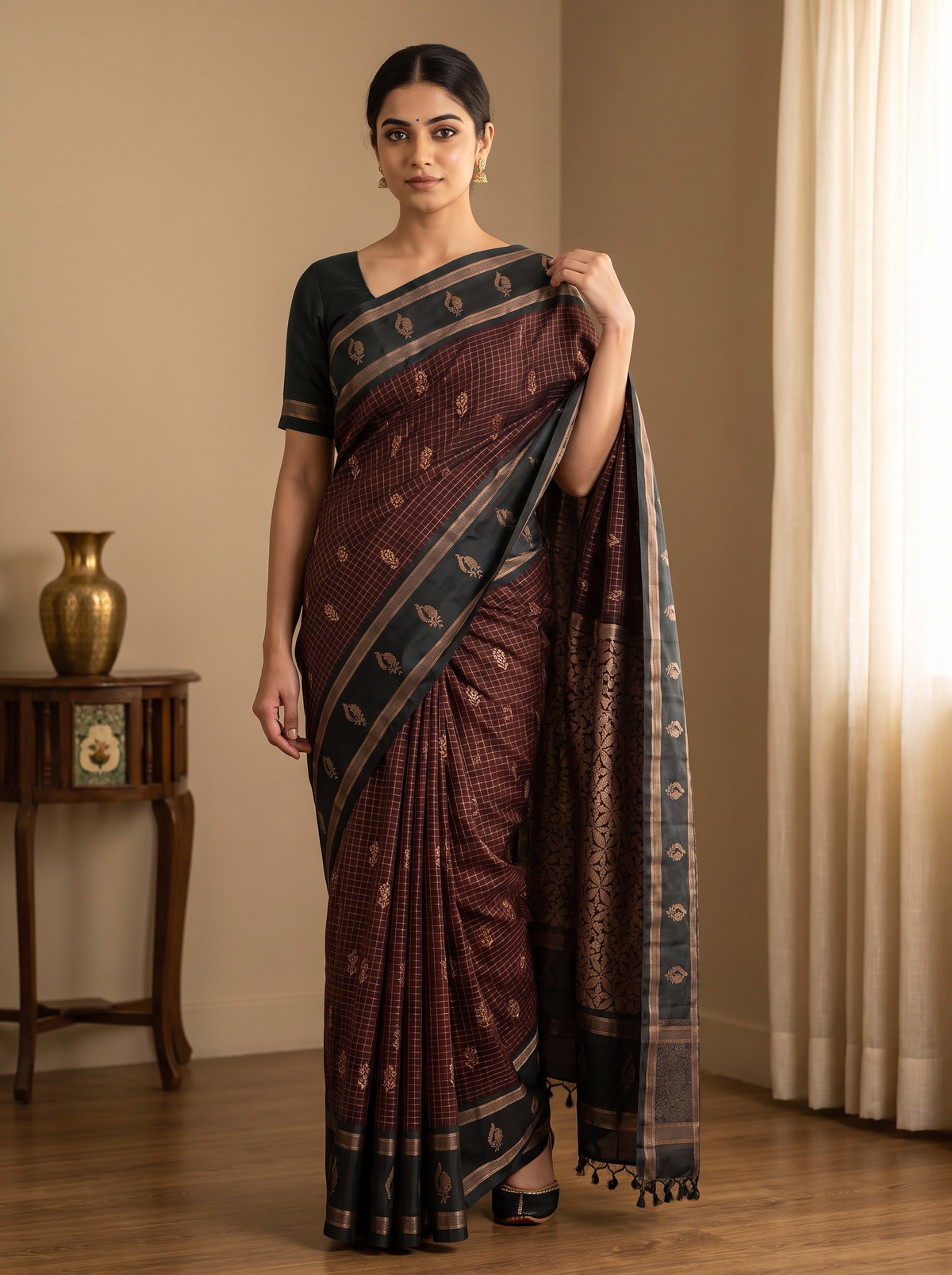 Royal Maroon & Green Kanchi Silk Saree