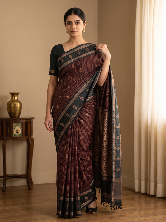 Royal Maroon & Green Kanchi Silk Saree