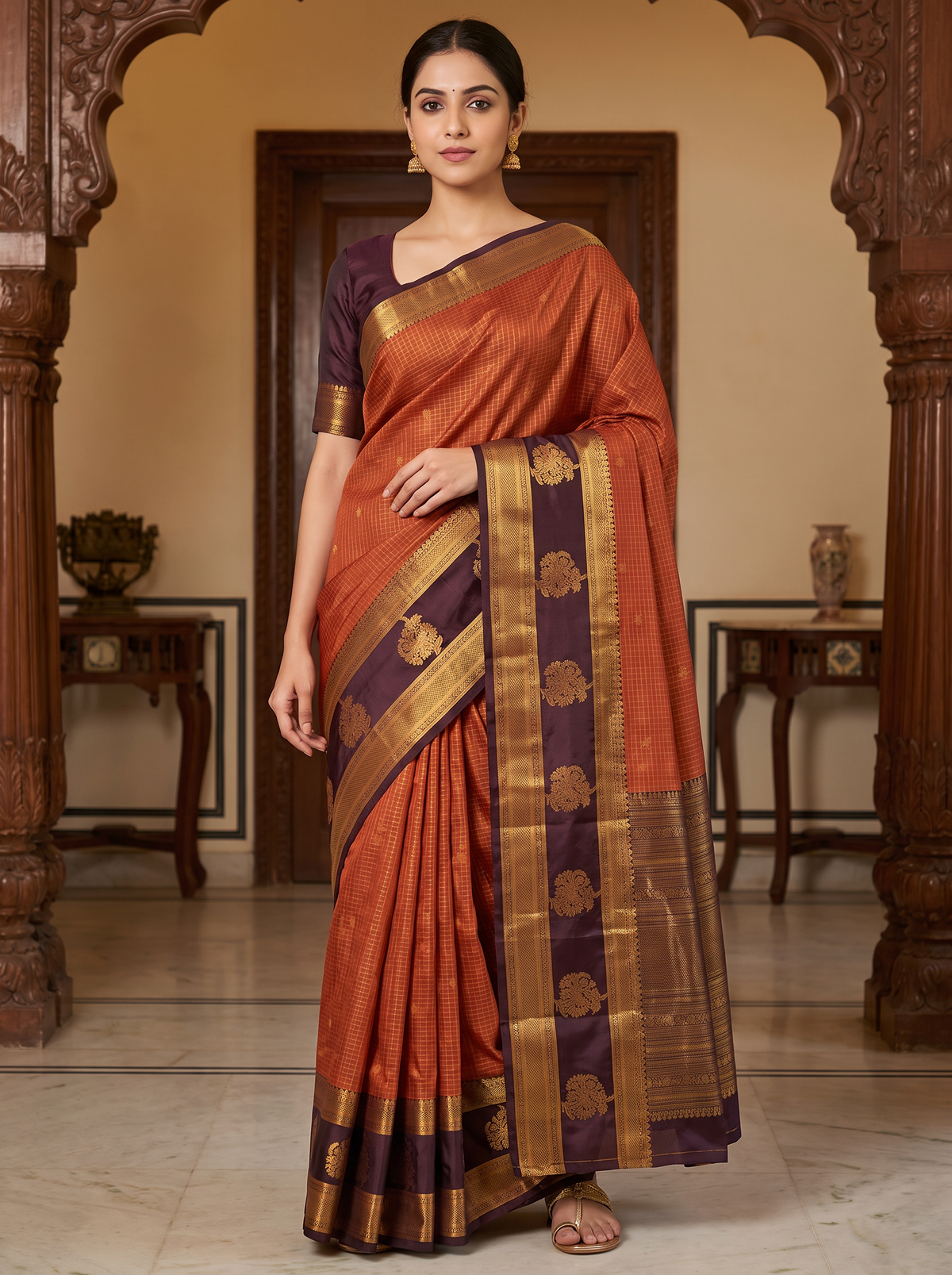 Copper Glow Lightweight Kanchi Silk Saree