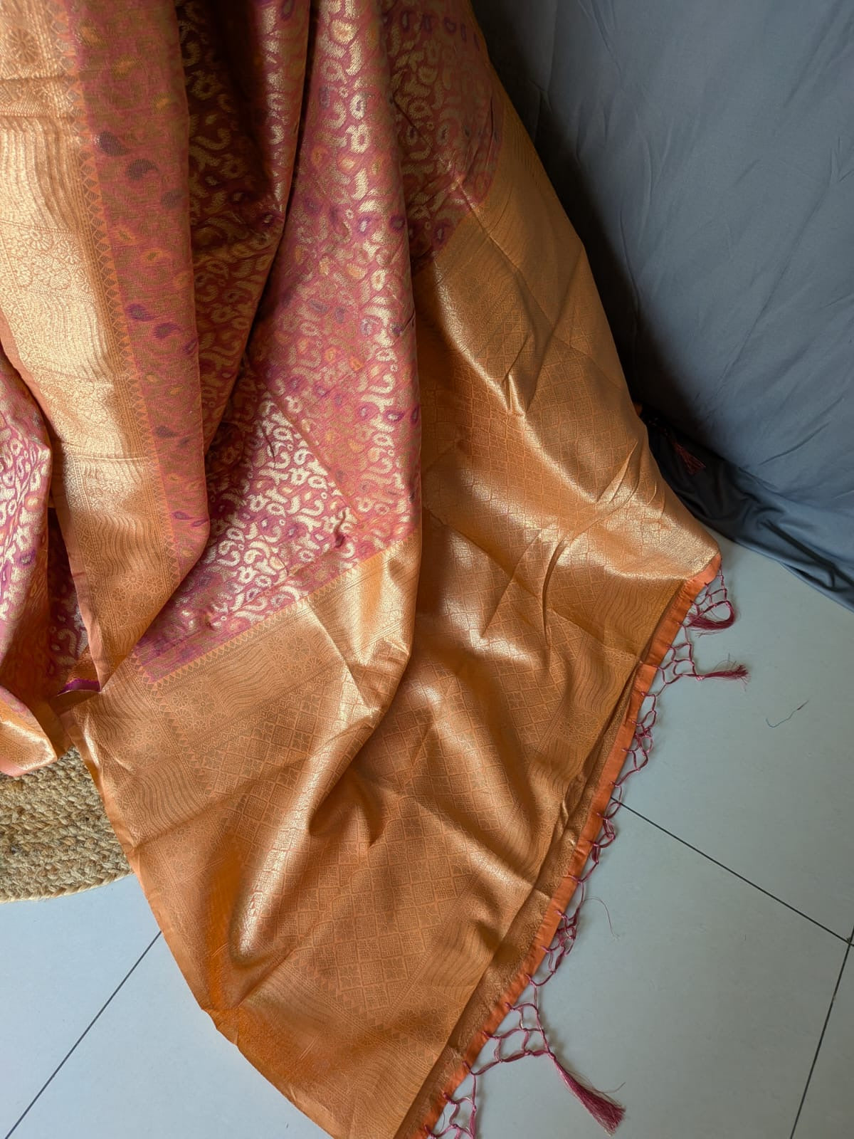 Peach Rose Zari Banarasi Saree