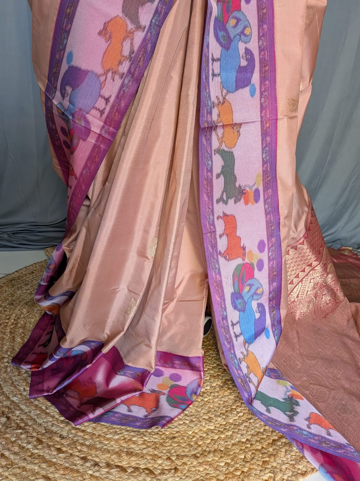 Blush Pink & Multicolour Silk Saree