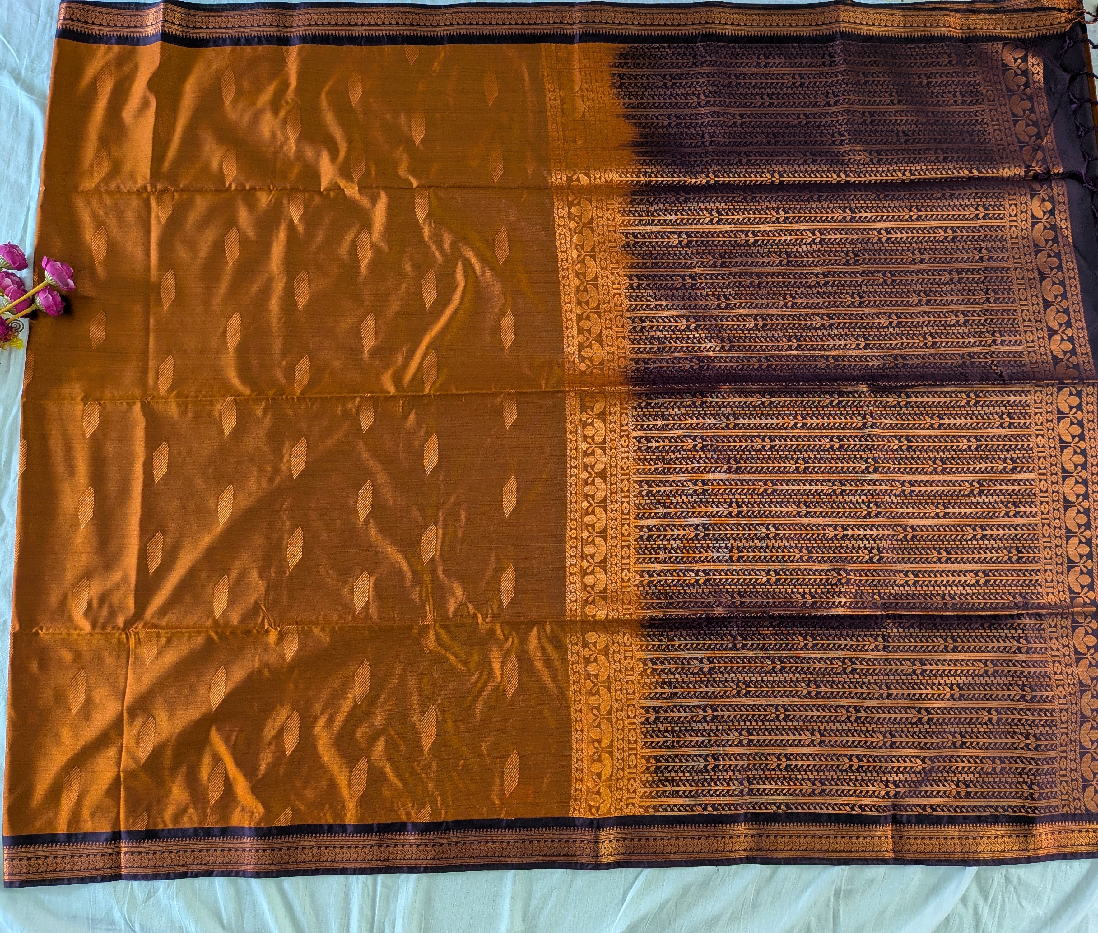Small Border Uppada Silk Saree (Rust Orange)