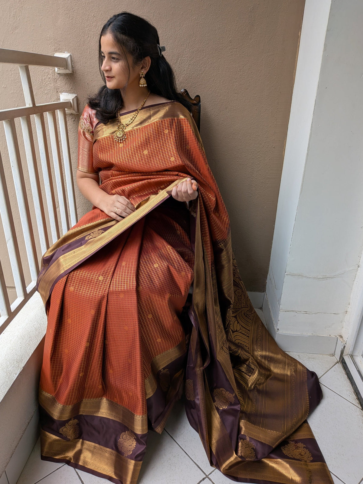 Copper Glow Lightweight Kanchi Silk Saree
