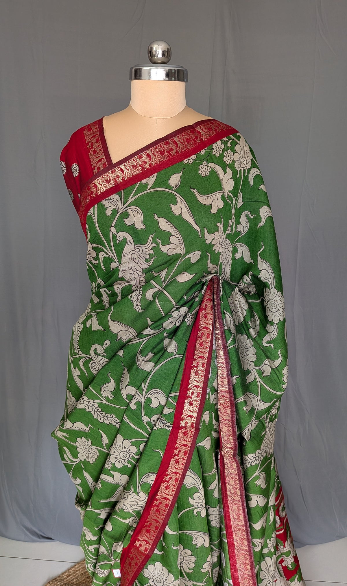 Green Kalamkari Print Saree