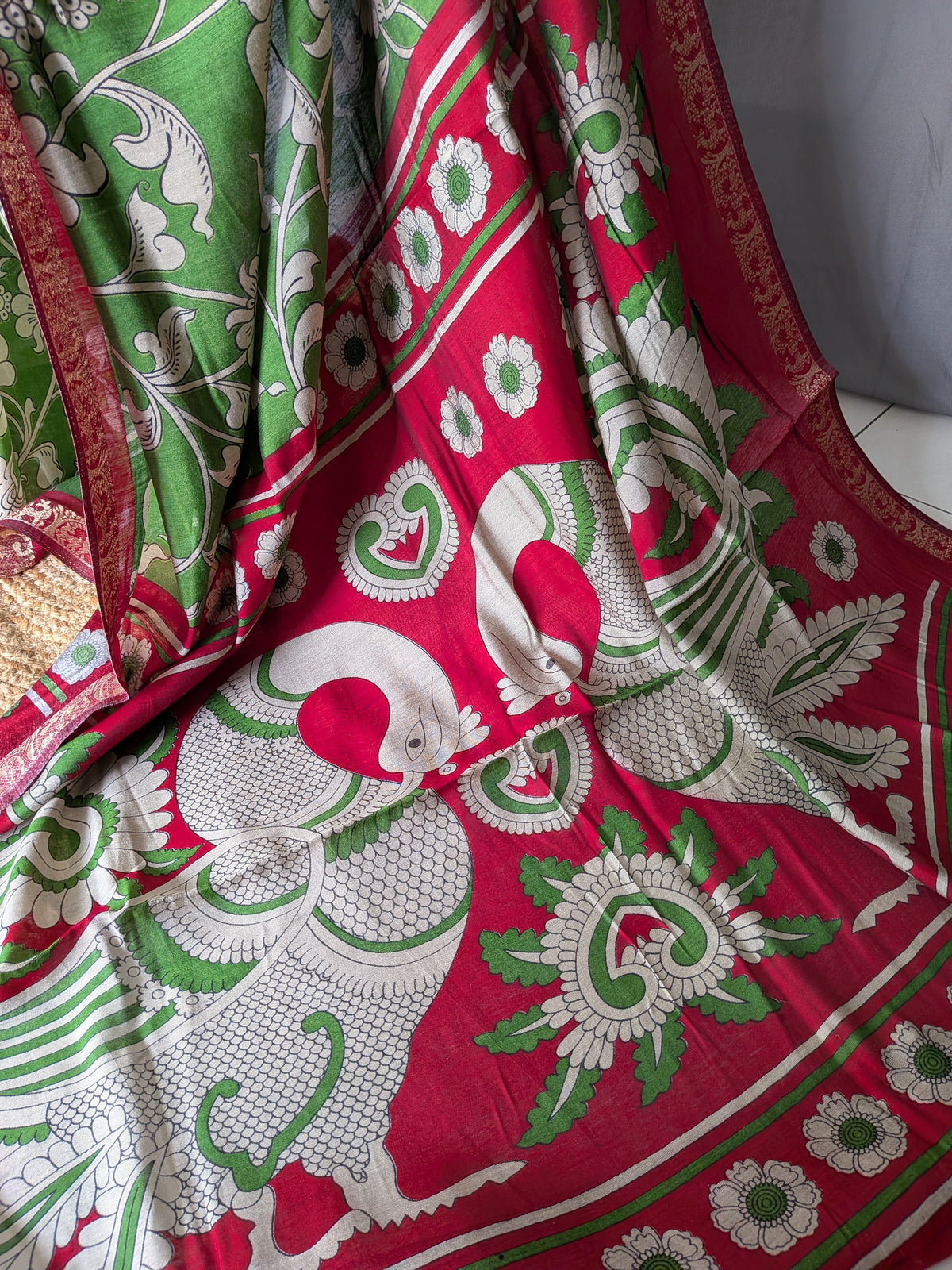Green Kalamkari Print Saree