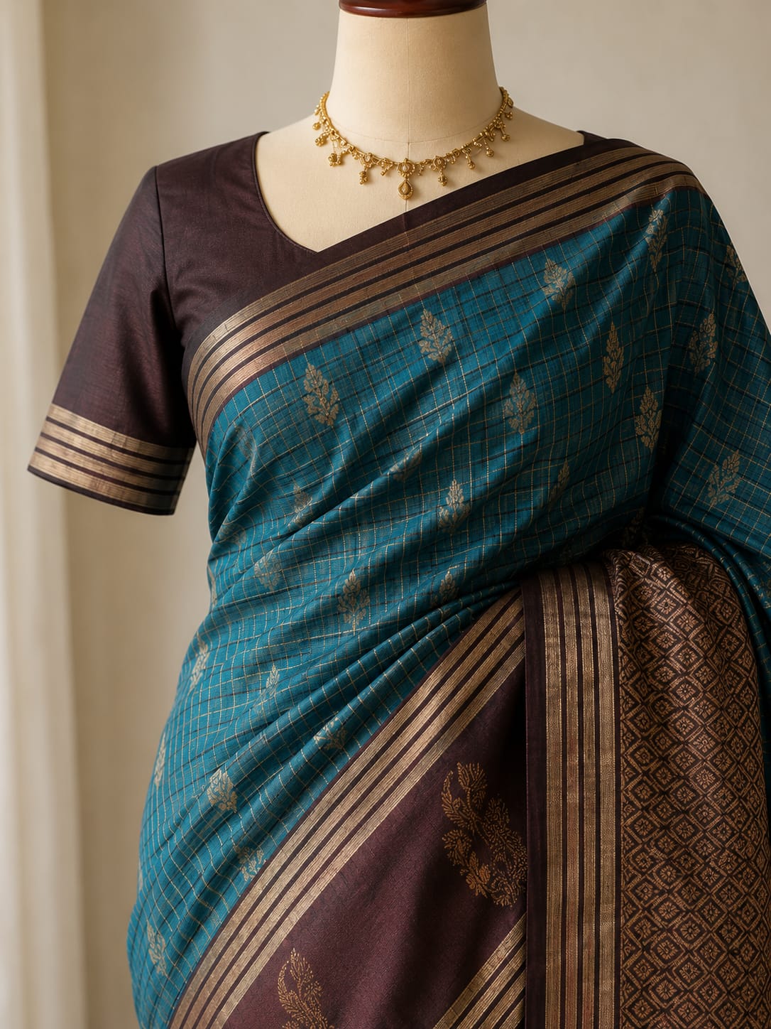 Teal & Coffee Kanchipuram Silk Blend