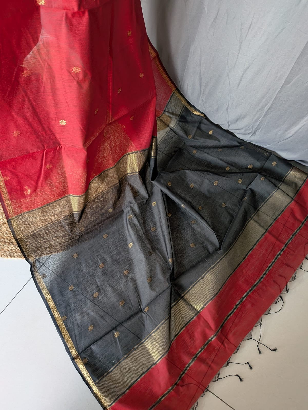 Ruby Red & Black Handloom Saree