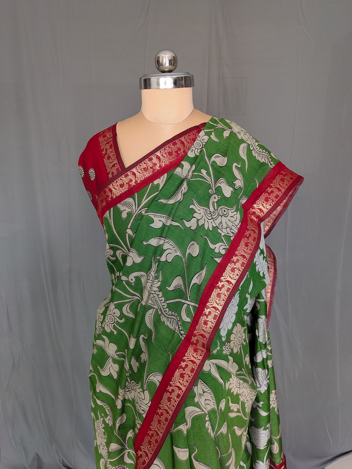Green Kalamkari Print Saree