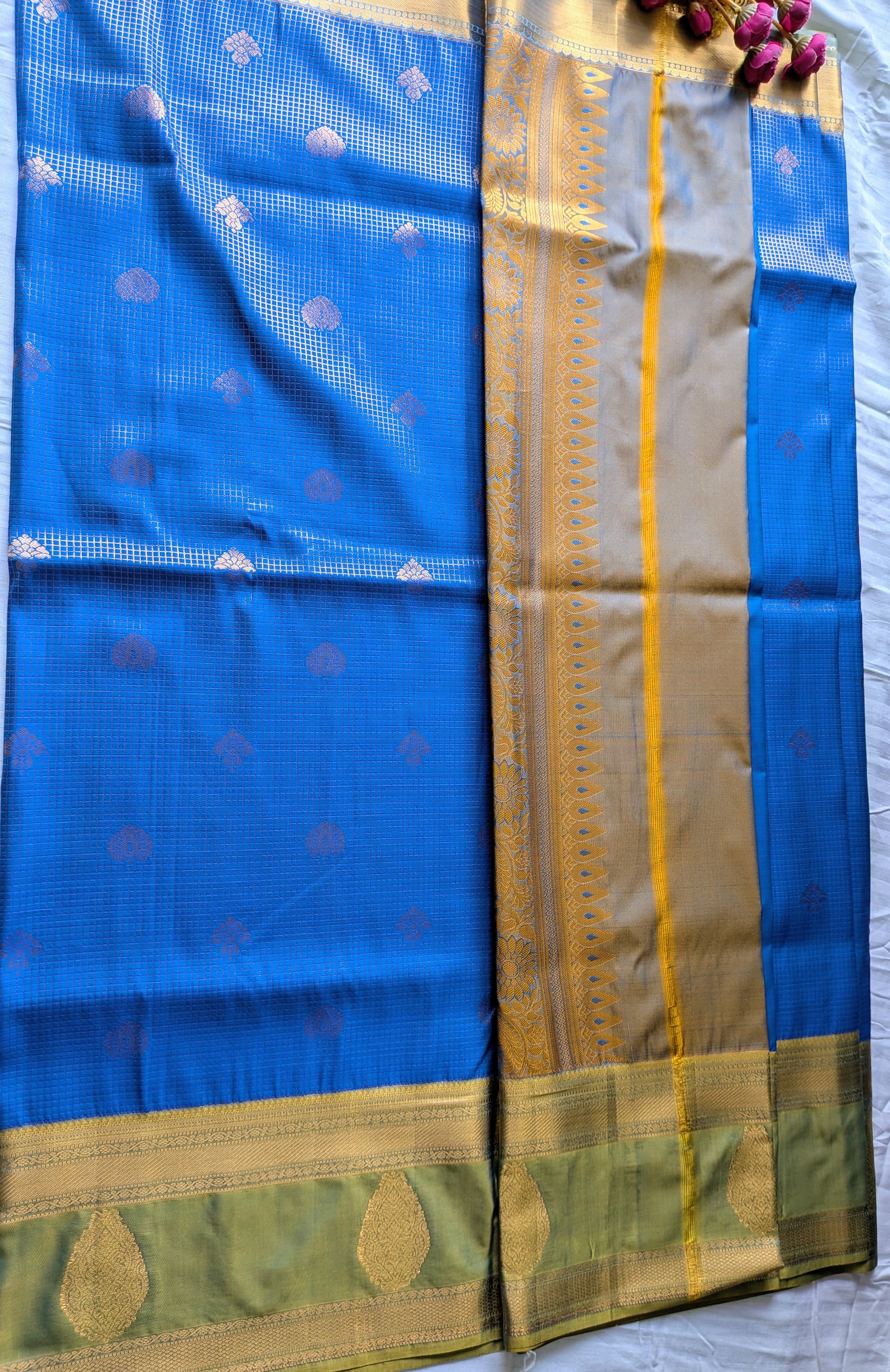Azure Check Kanchipuram Silk Blend