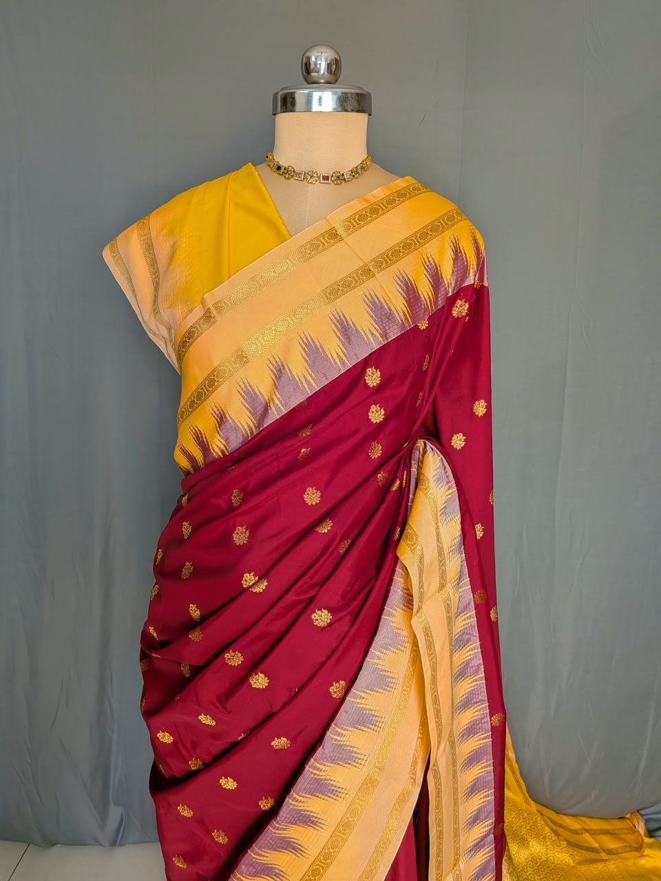 Maroon & Mustard Gold Uppada Pattu Saree