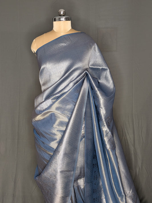 Ice Blue Silver Tissue Saree