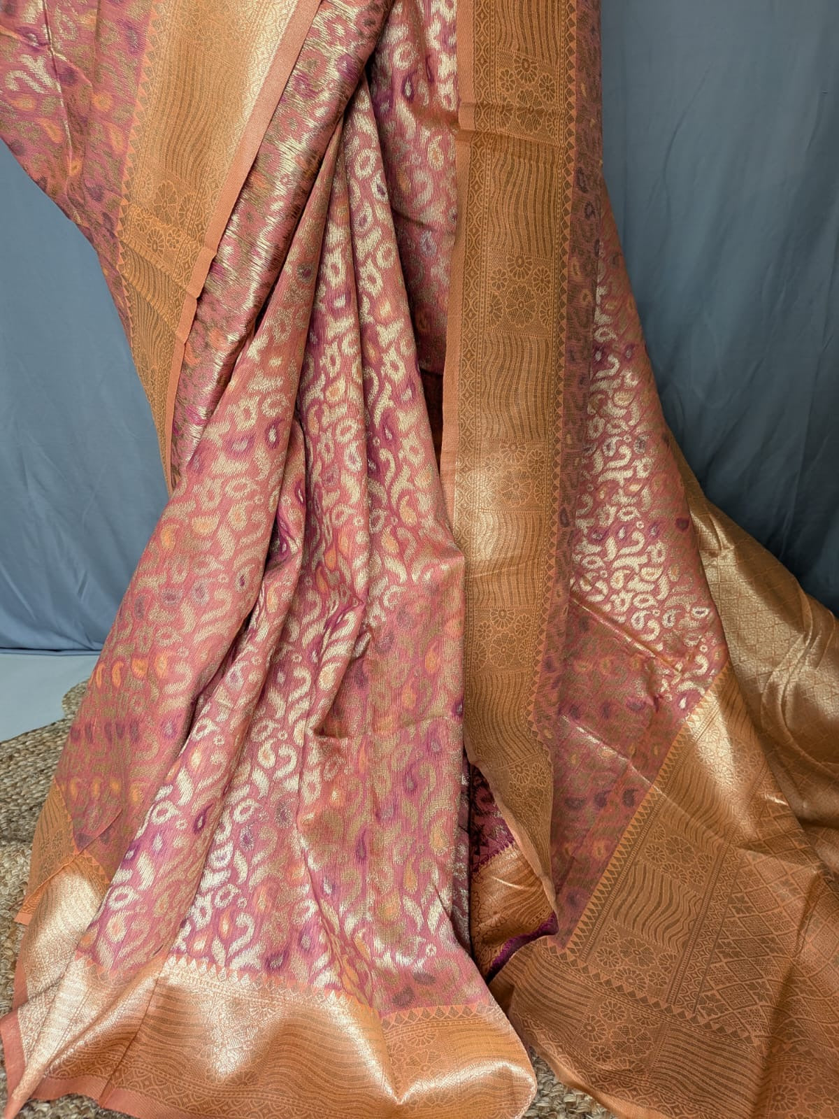 Peach Rose Zari Banarasi Saree