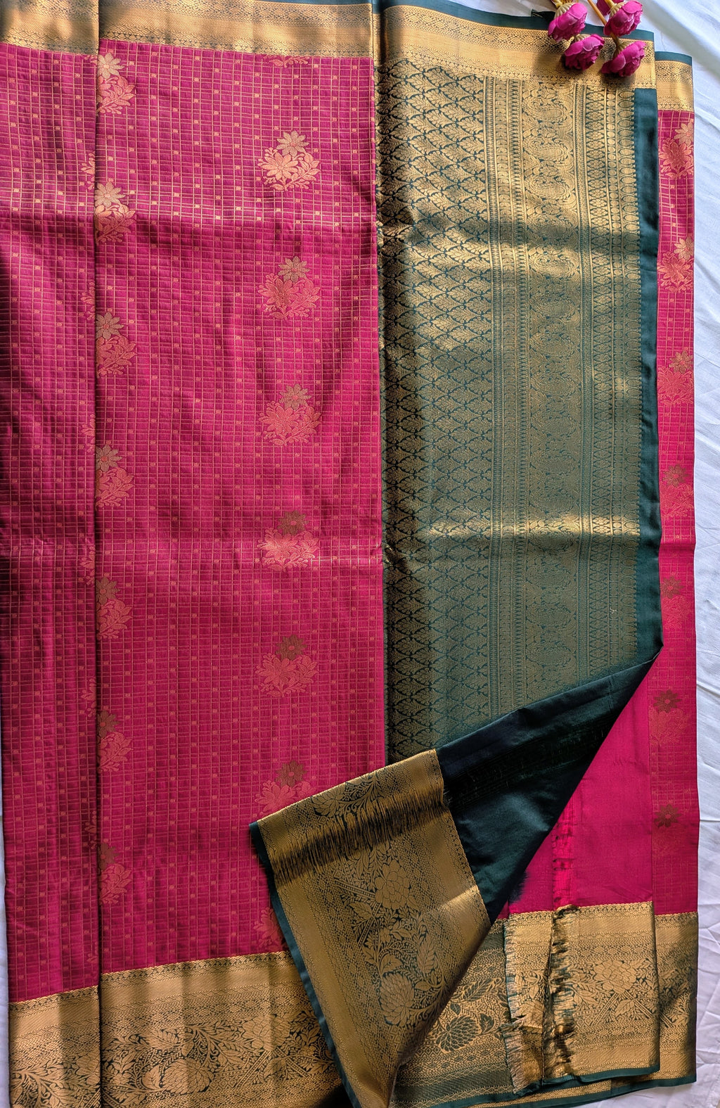 Rani Pink & Teal Kanchipuram Silk Blend