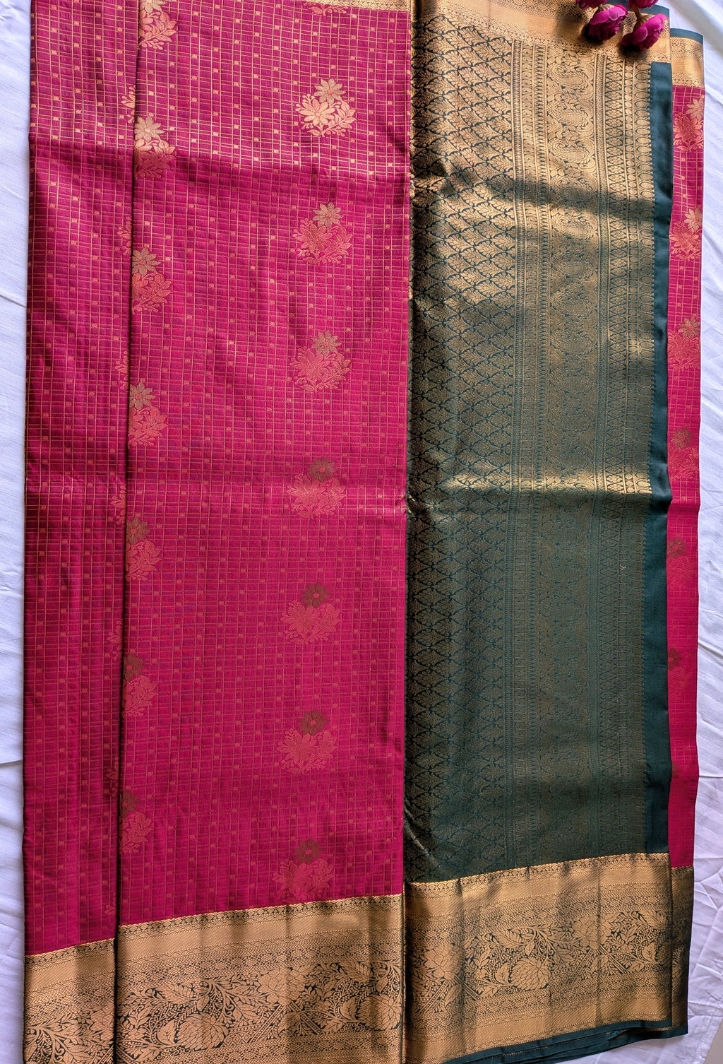 Rani Pink & Teal Kanchipuram Silk Blend