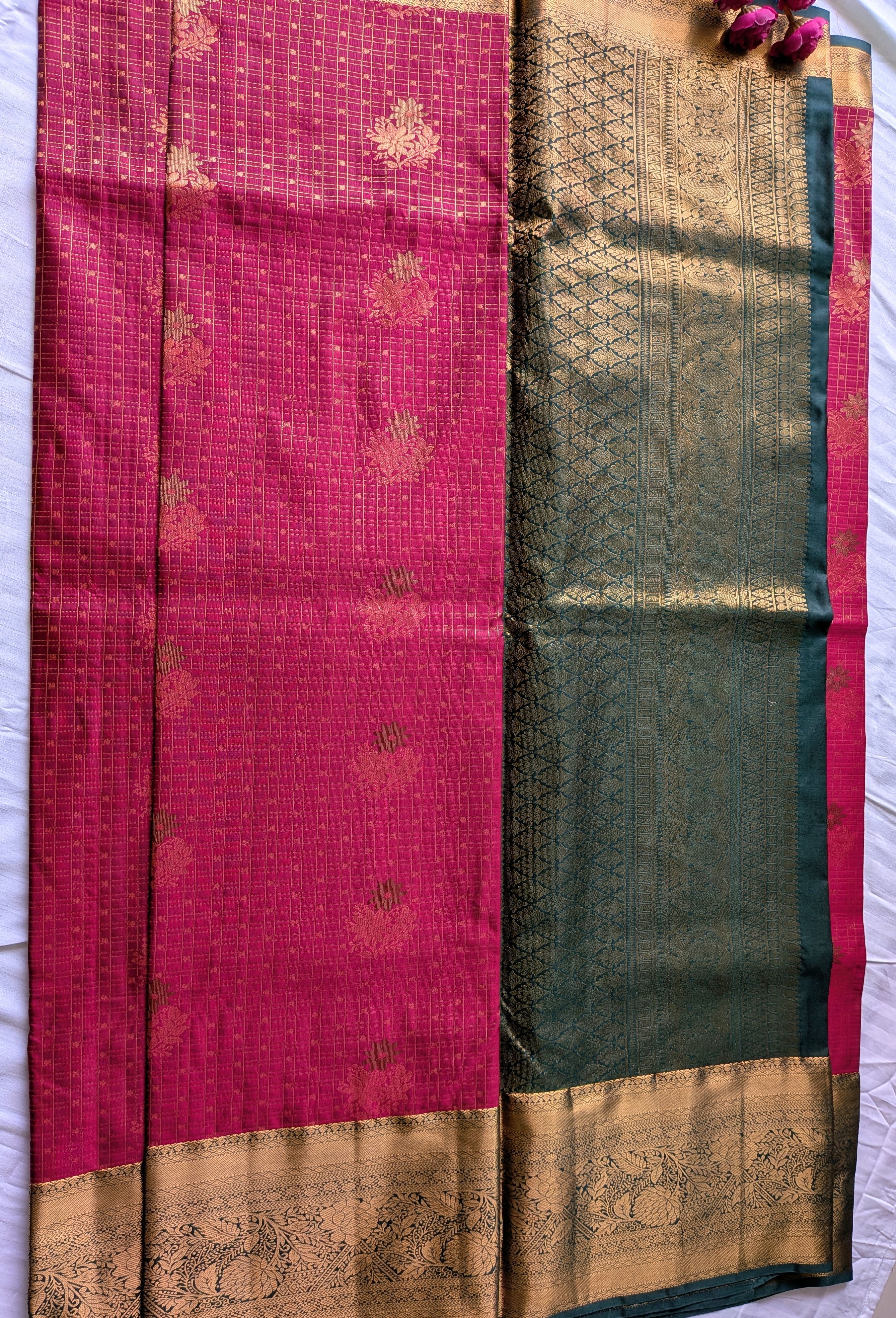 Rani Pink & Teal Kanchipuram Silk Blend