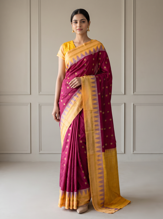 Maroon & Mustard Gold Uppada Pattu Saree