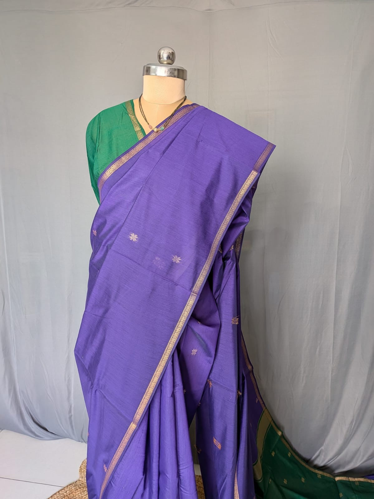Purple & Bottle Green Handloom Saree