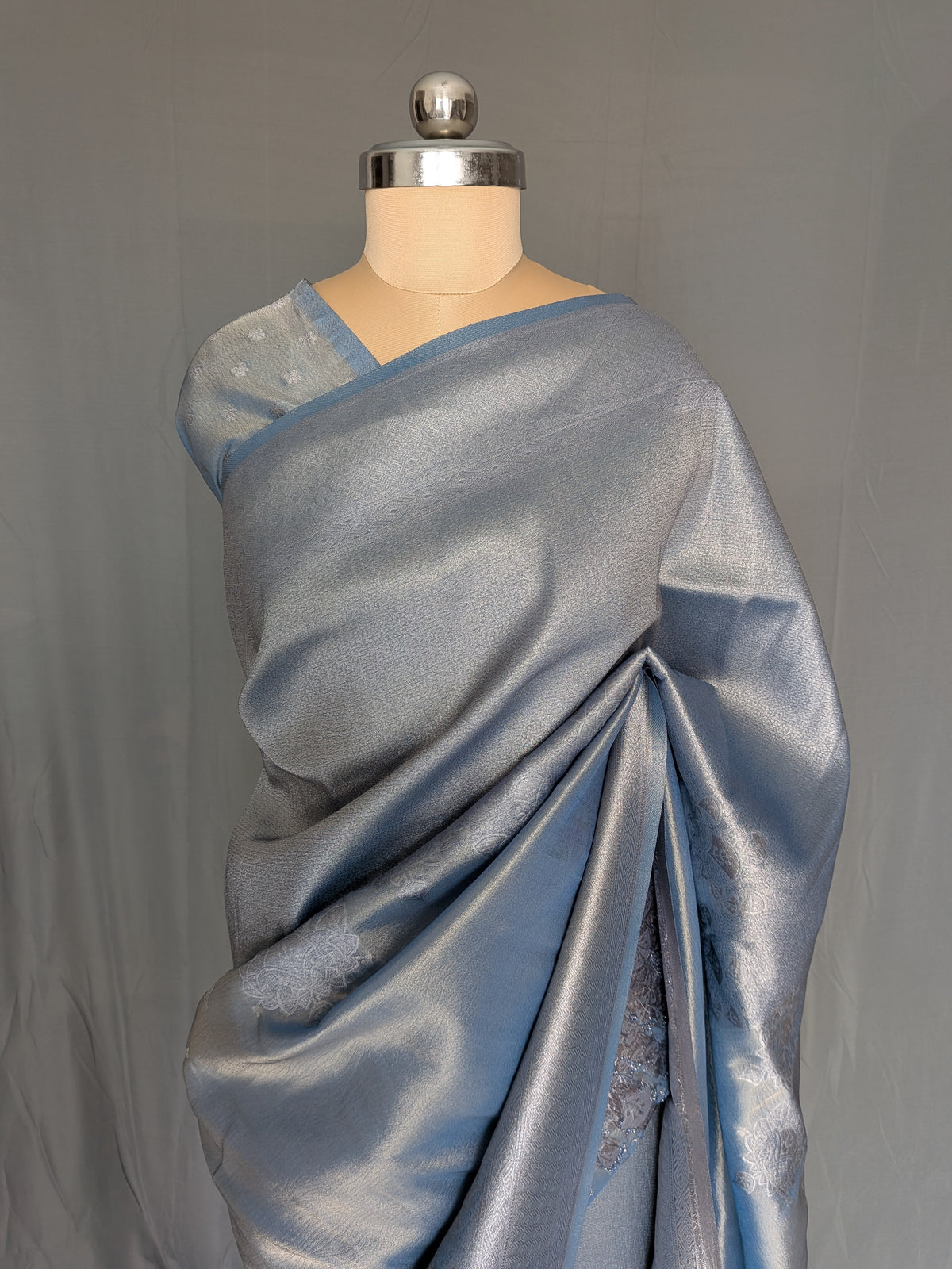 Ice Blue Silver Tissue Saree