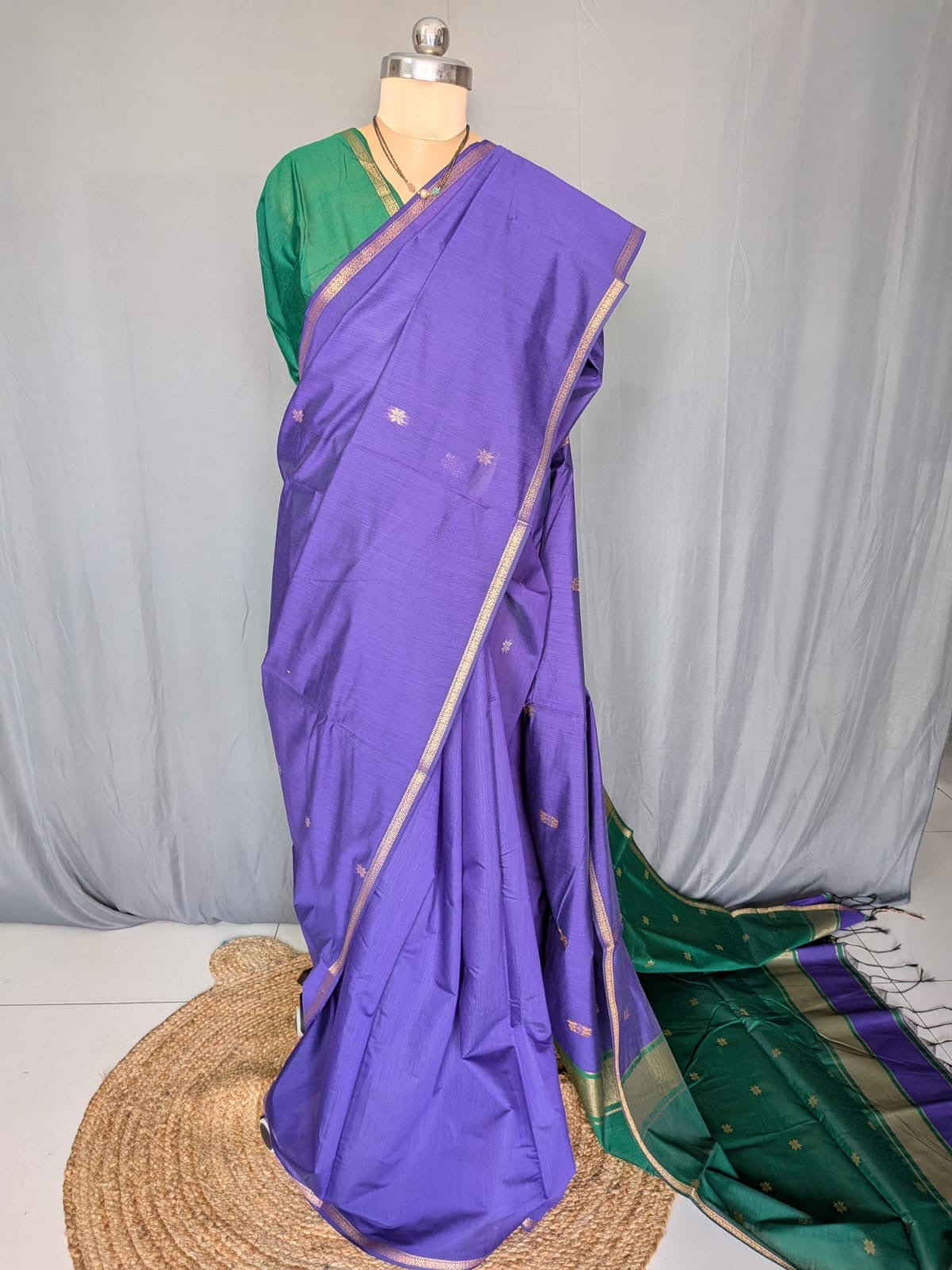 Purple & Bottle Green Handloom Saree