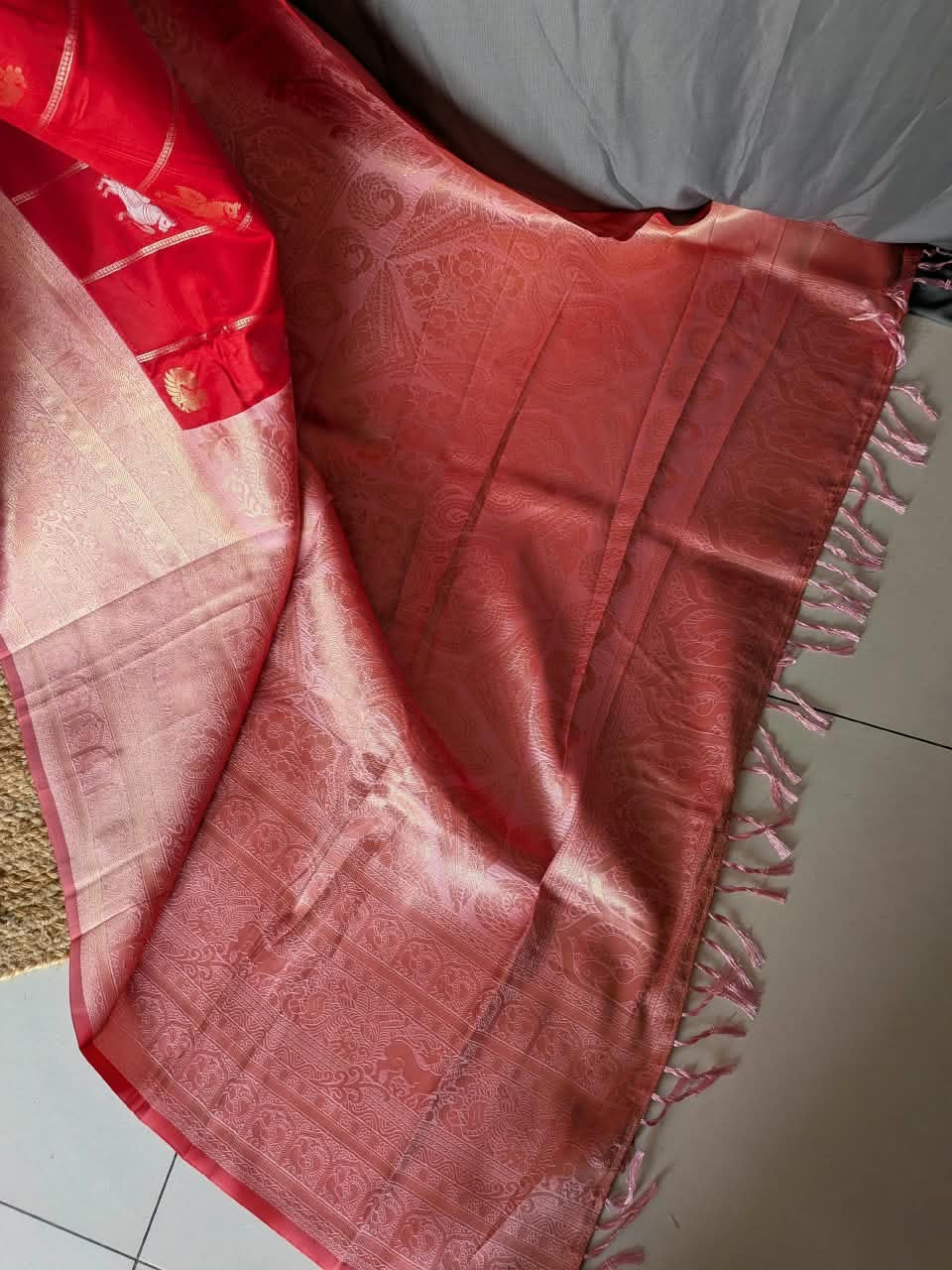 Ruby Red Rose Zari Saree