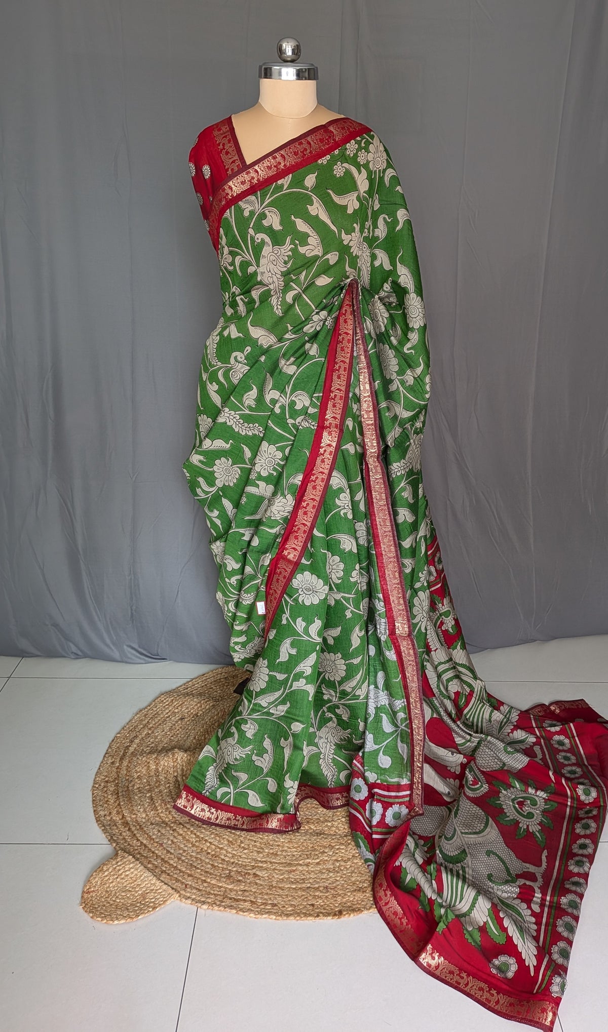 Green Kalamkari Print Saree