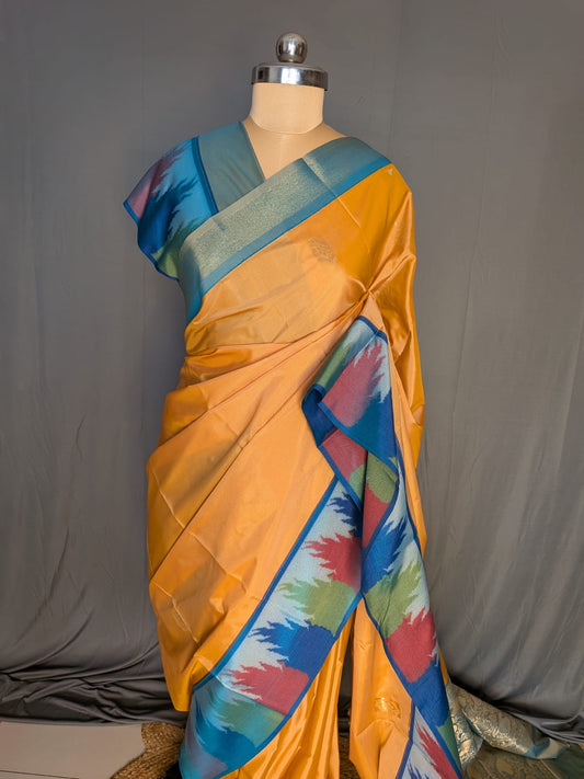 Mustard Yellow & Multicolour Silk Saree