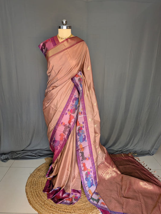 Blush Pink & Multicolour Silk Saree