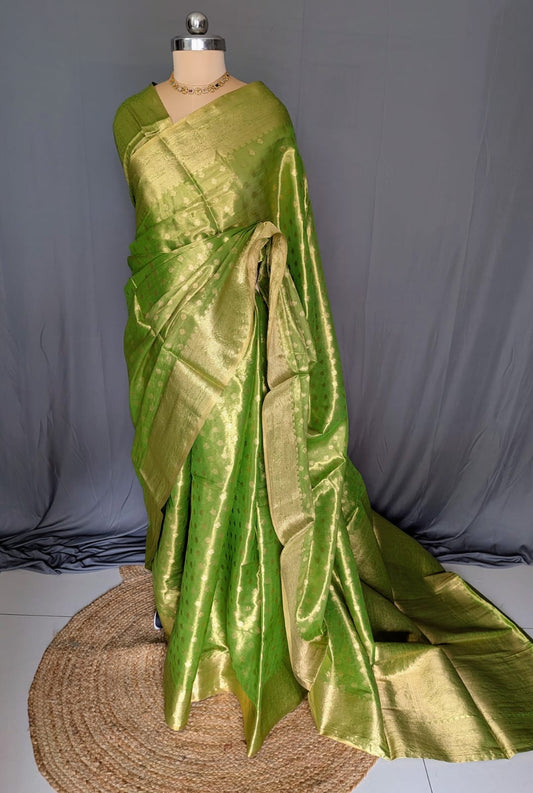 Green & Antique Gold Tissue Saree