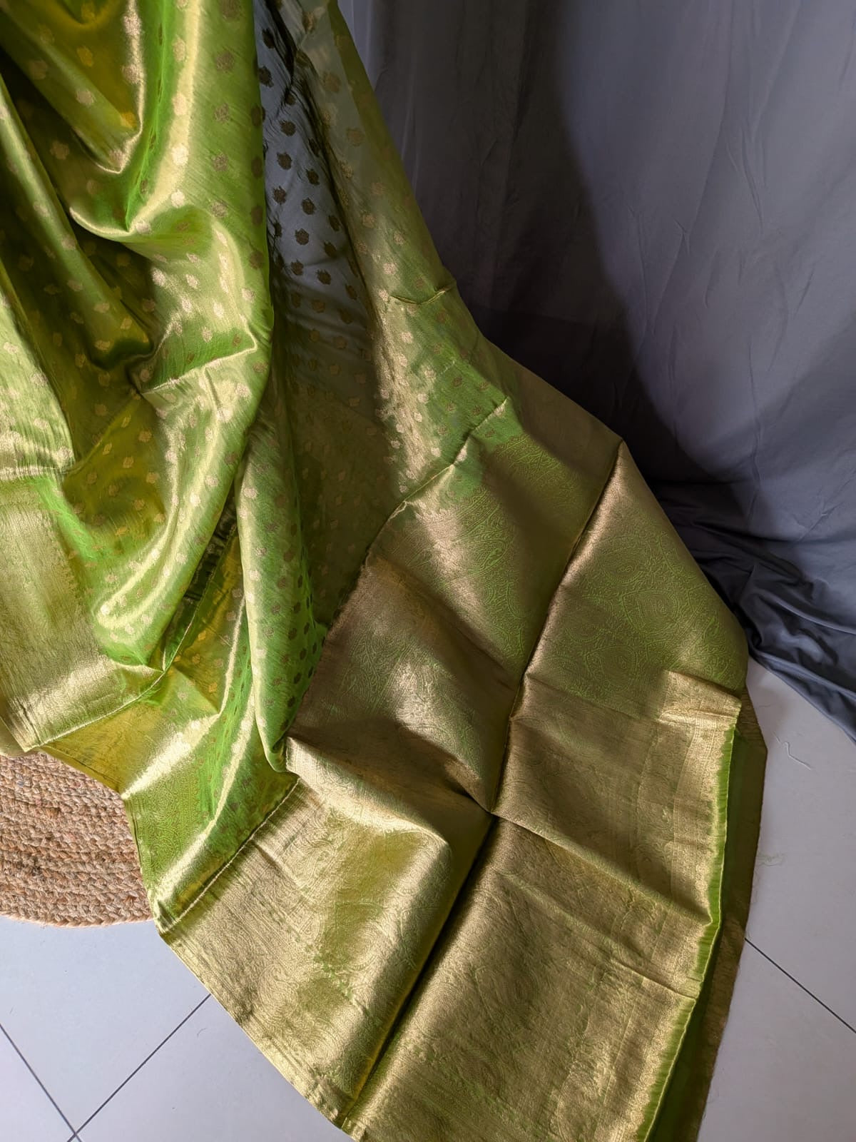 Green & Antique Gold Tissue Saree